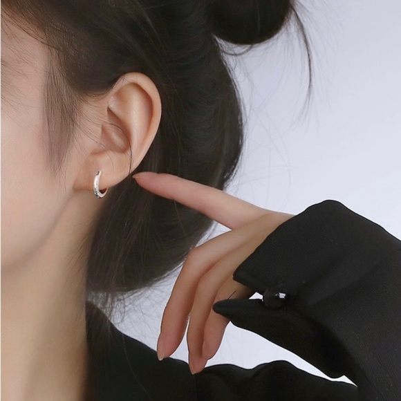 925 Silver Plated Small Hoop Earrings, 10mm Silver Hoop Earrings - Picture 5 of 5